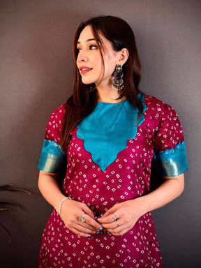 Elegant Round Neck Dola Silk Kurti