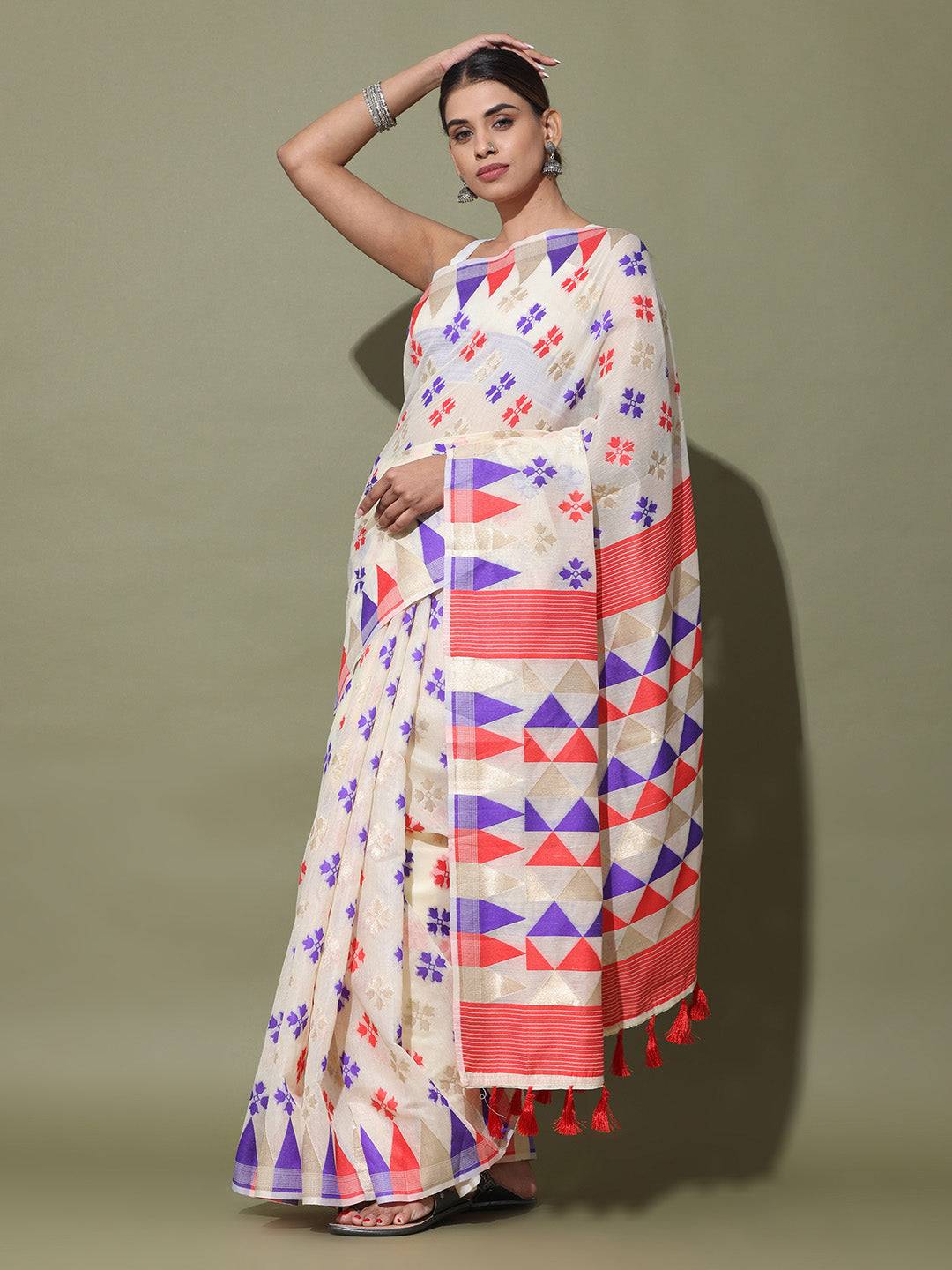  Dhakai Jamdani Cotton Silk Saree