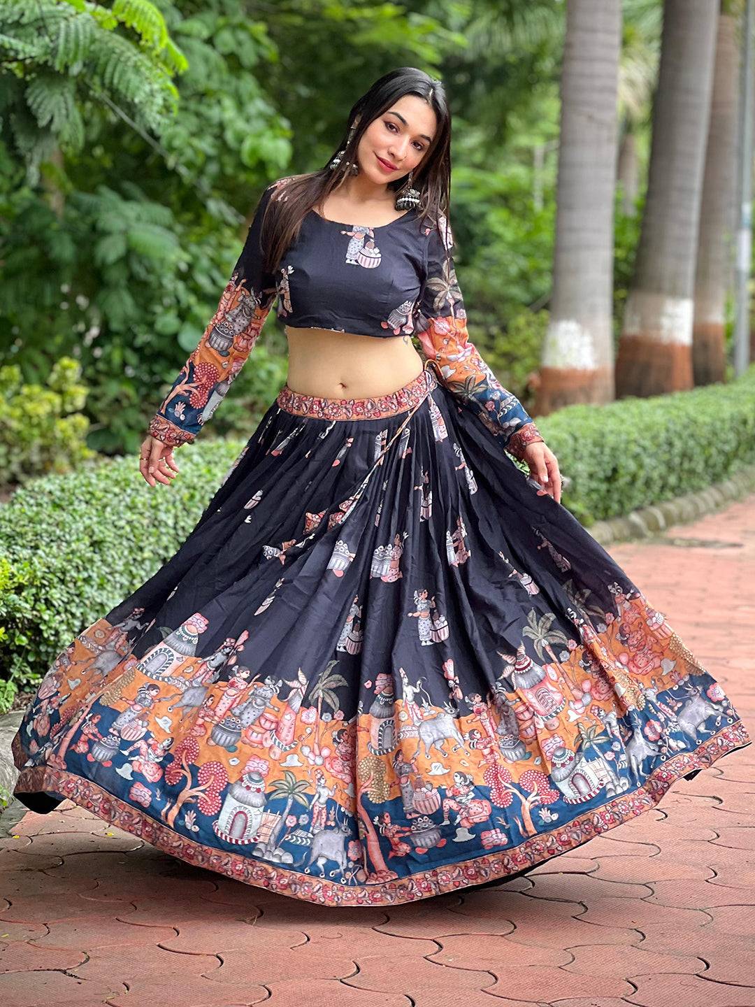 Raven Black Kalamkari Lehenga Set