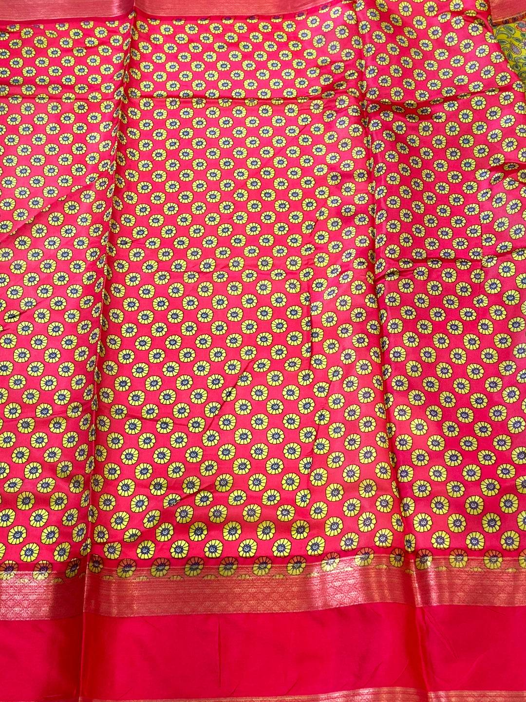 Lime Green Banarasi Silk Peacock Floral Saree