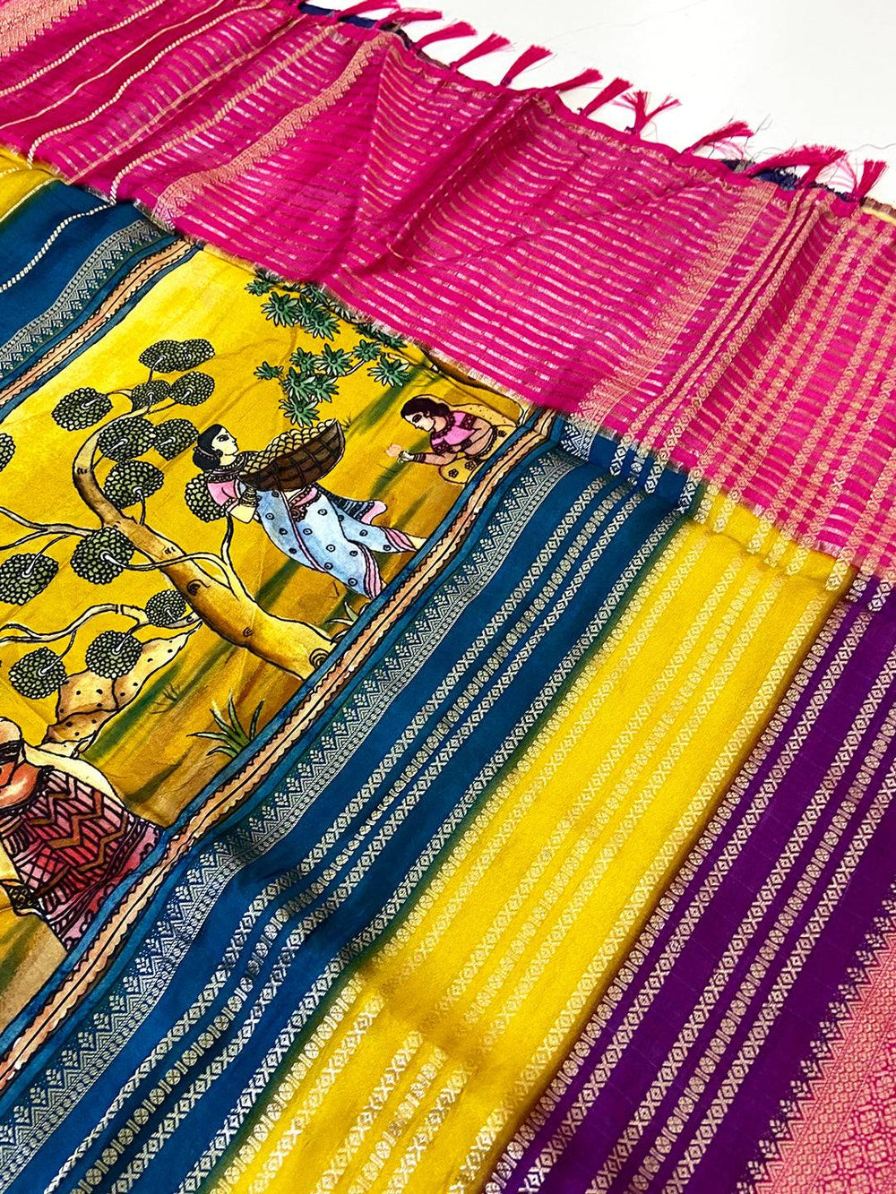 Regal Soft Silk Kalamkari Zari Stripe Saree
