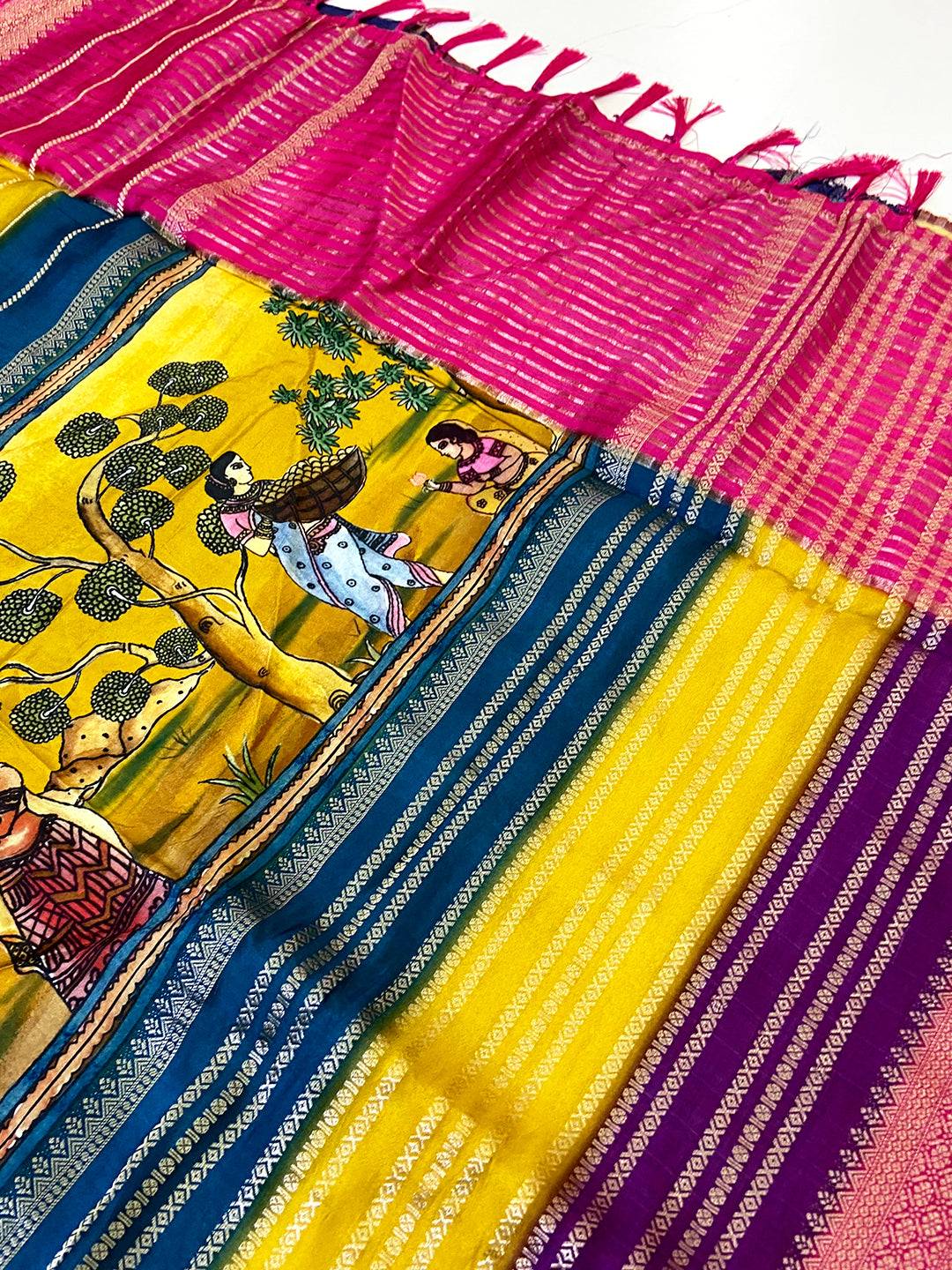 Regal Soft Silk Kalamkari Zari Stripe Saree