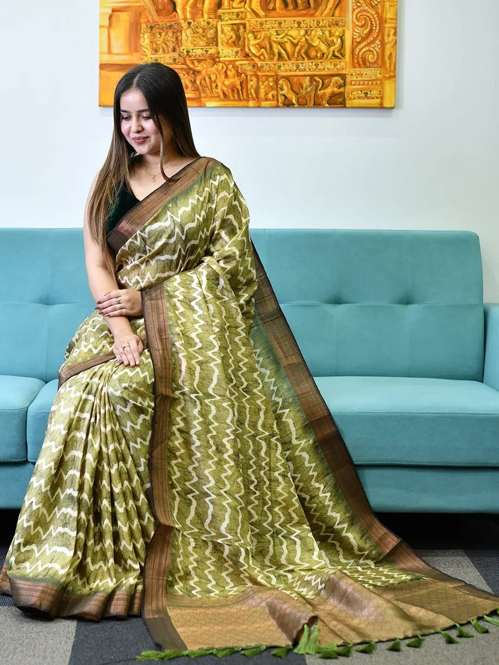 Beautiful Tussar Ghicha Silk Saree with Geometric Patterns
