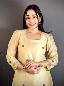 Opulent Beige Floral Cotton Dress