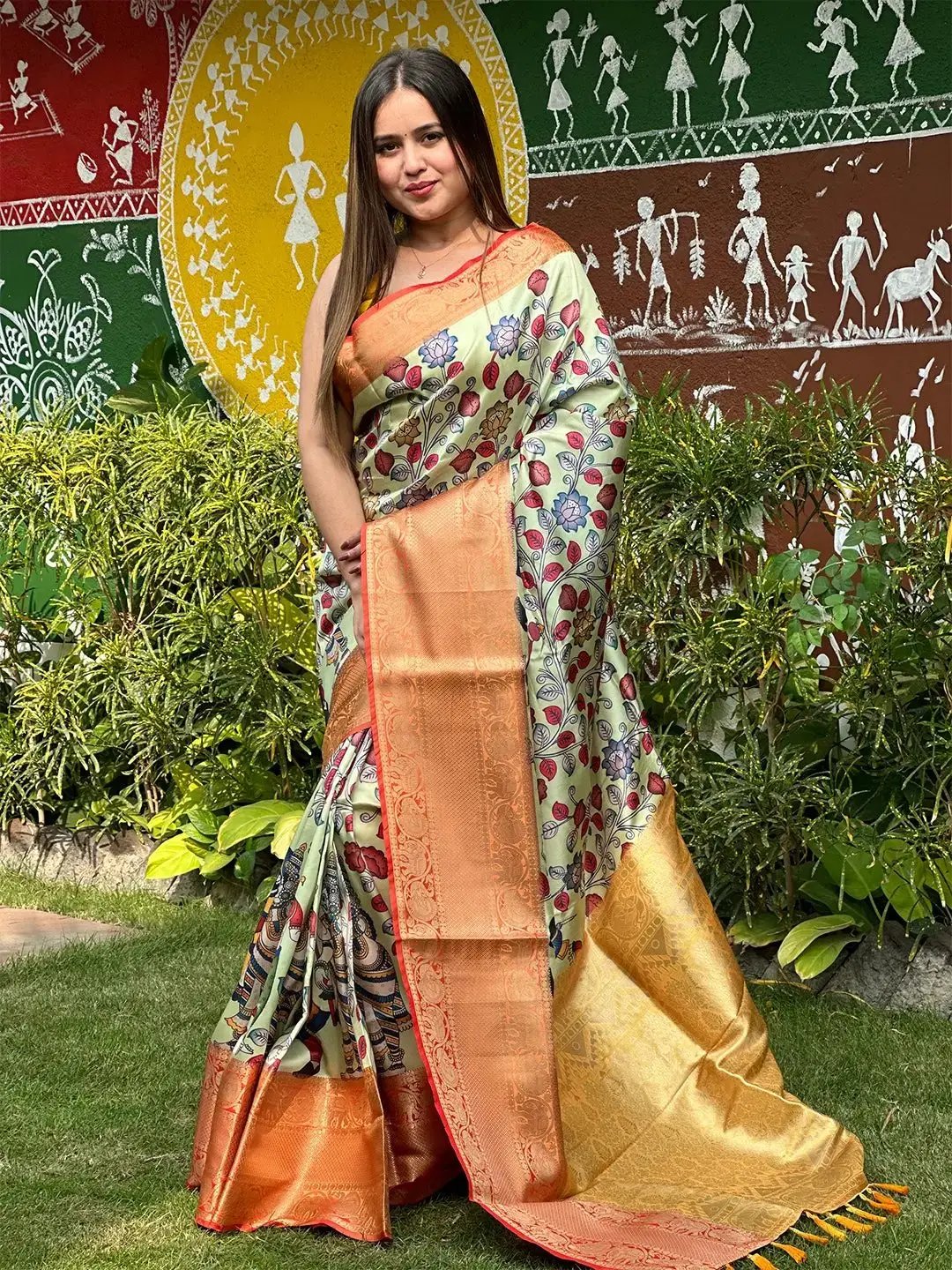 Stylish Kalamkari digital print saree in soft silk