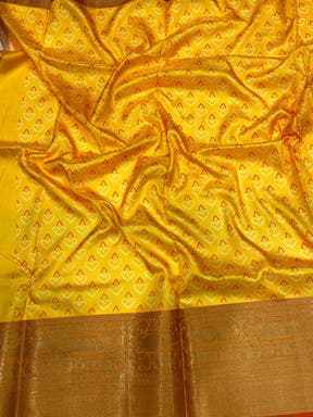 Bright Orange Bandhej Printed Banarasi Saree