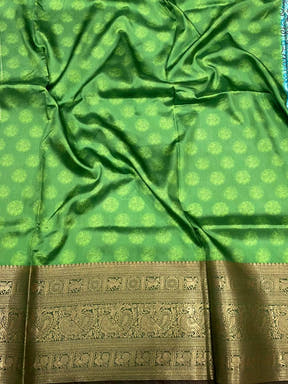 Aqua Banarasi Silk Kalamkari Saree