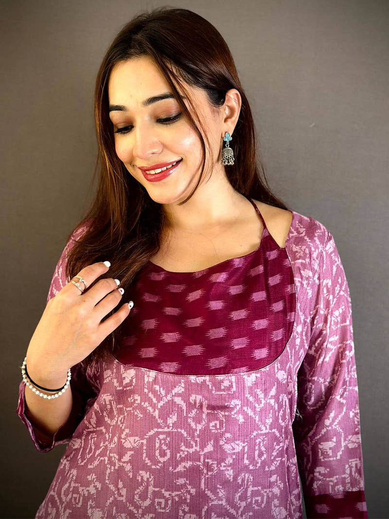 Soft Dola Silk Round Dori Neck Kurti