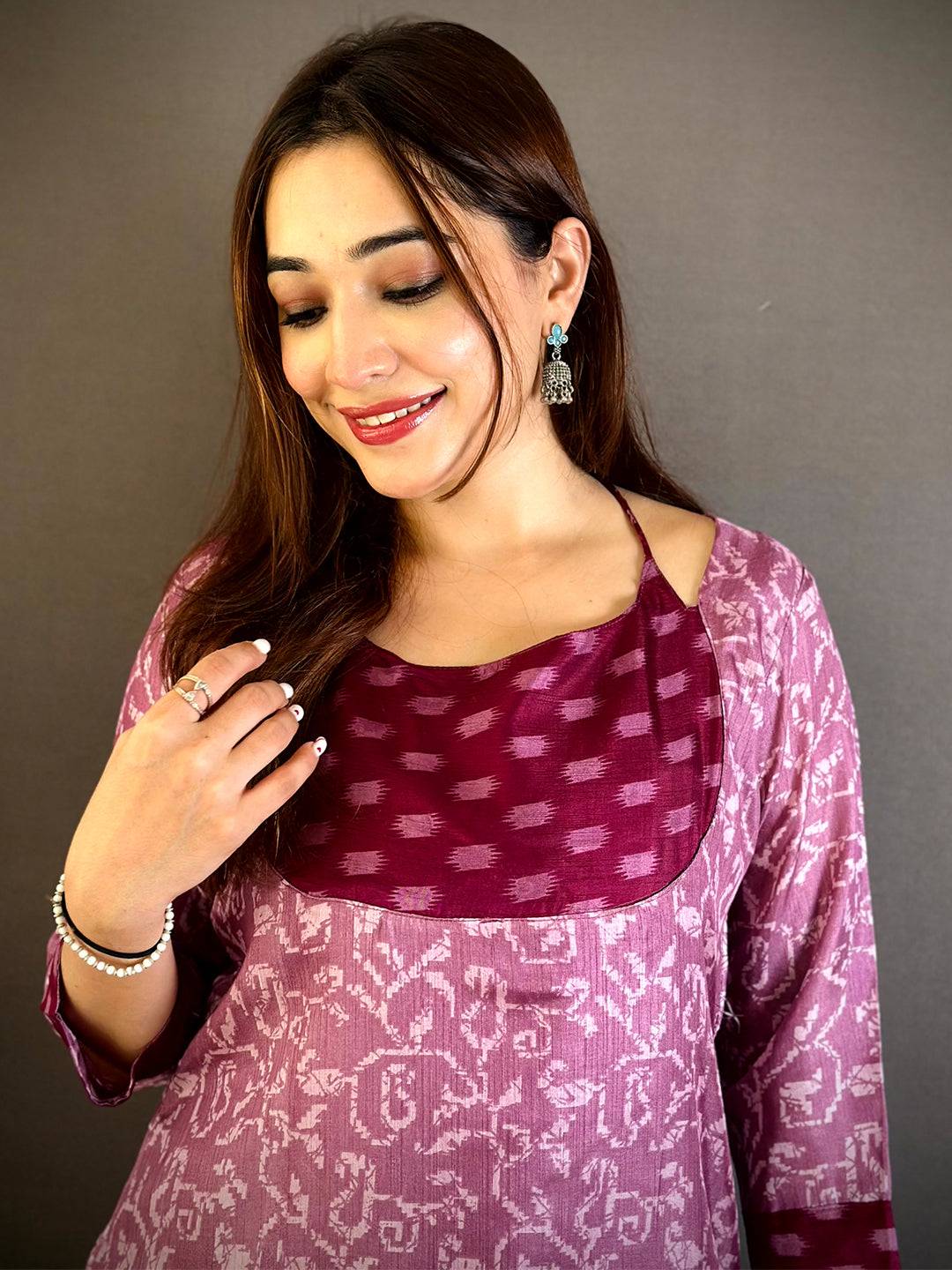 Soft Dola Silk Round Dori Neck Kurti