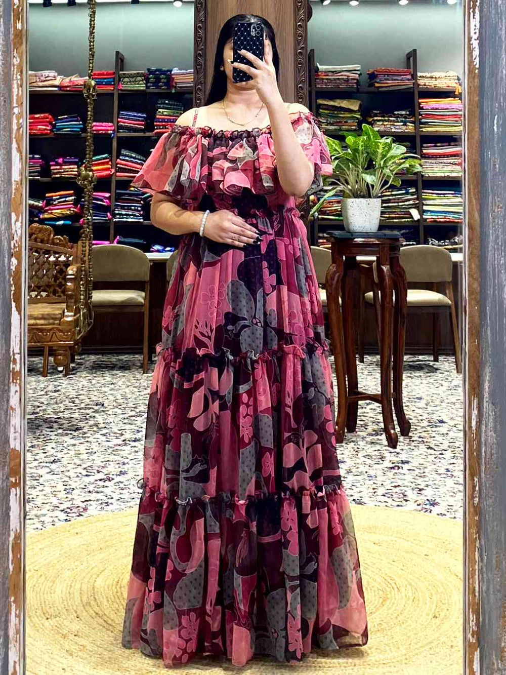 Brown Georgette Abstract Dress