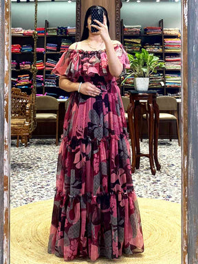 Brown Georgette Abstract Dress