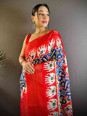 Blue Chanderi Silk Patola Radiance Saree