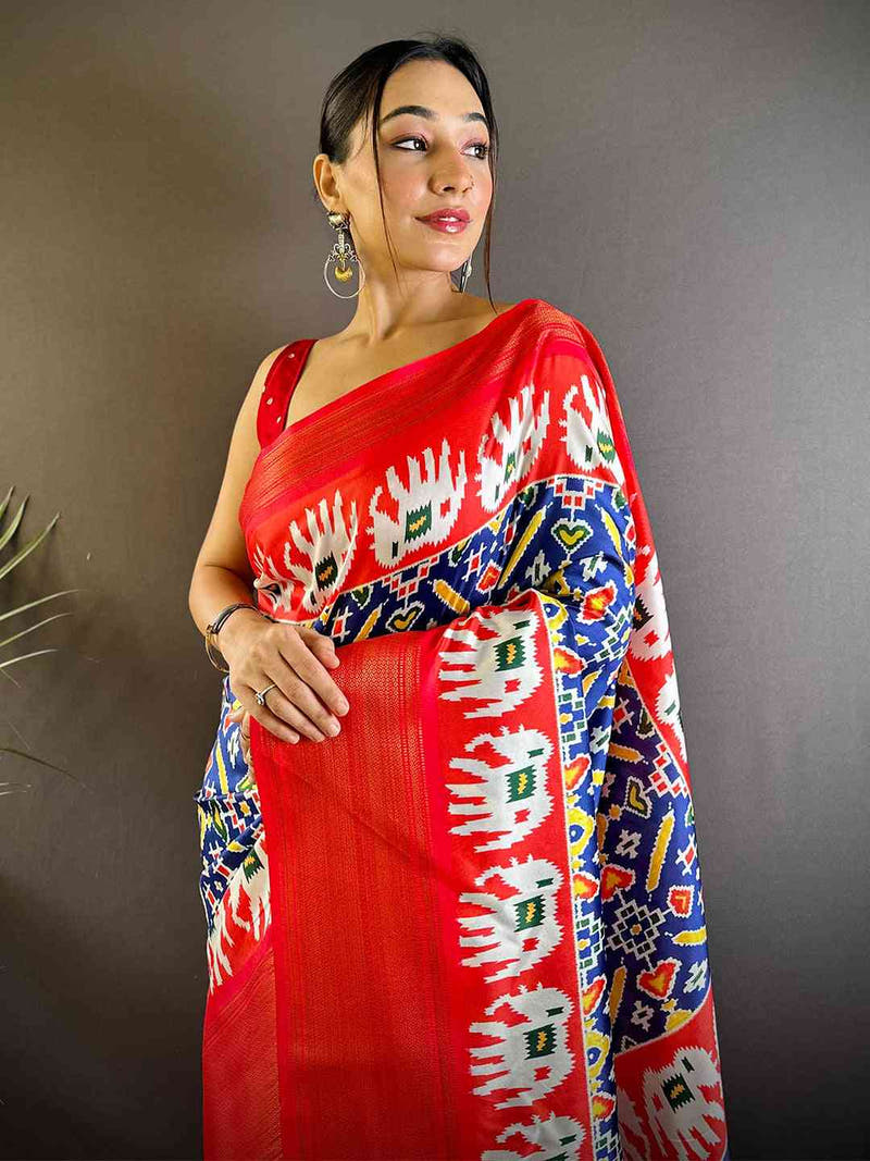 Blue Chanderi Silk Patola Radiance Saree