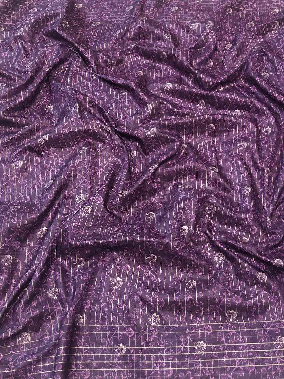 Lavender Colour Satin Kota Doria Digital Kalamkari Zari Pallu