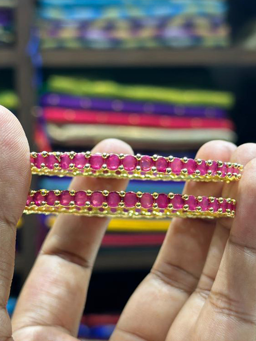 Classic Ruby Line Gold Bangle