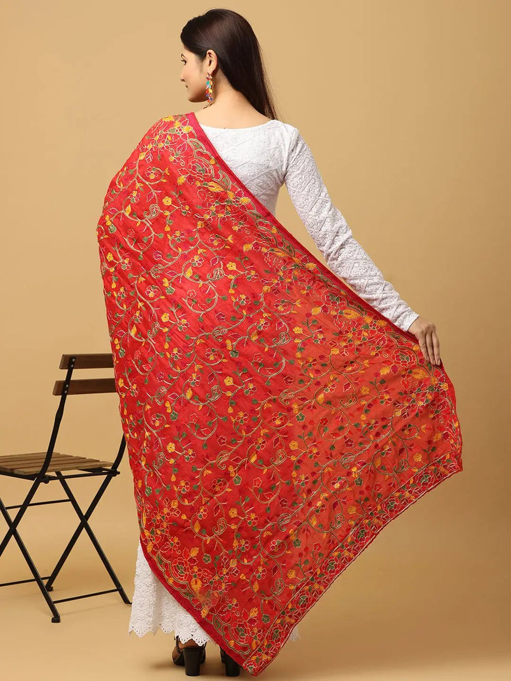 Back view of Red Poly Chiffon Pashmina Dupatta