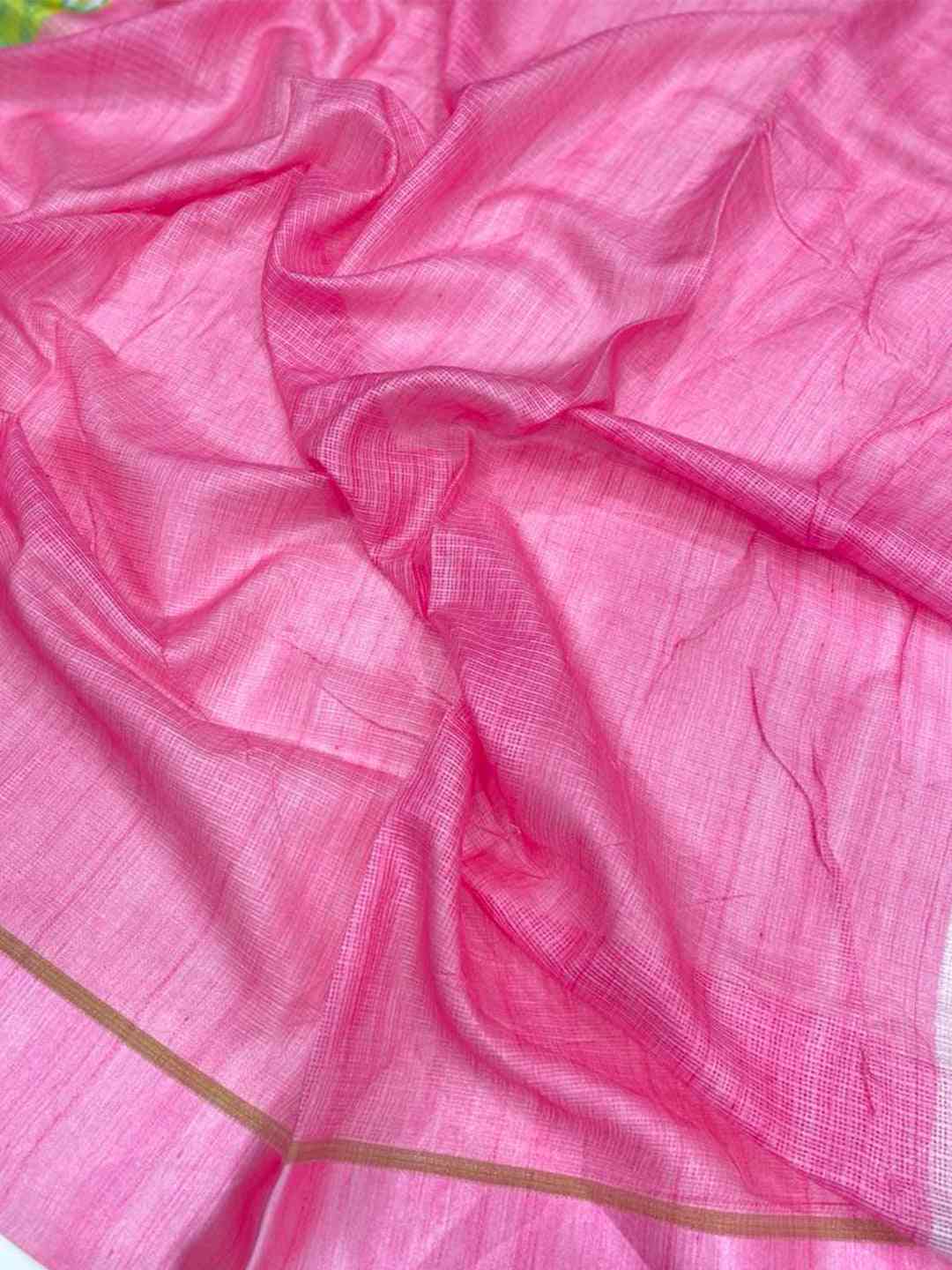 Pink satin fabric detail of Kota Doriya saree
