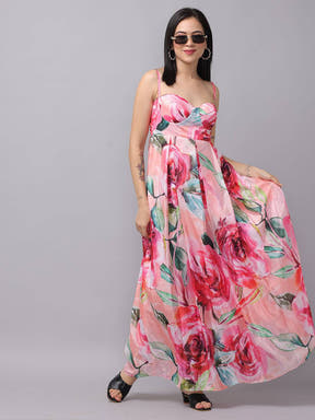 Rose Mist Chiffon Printed Dress flowing style