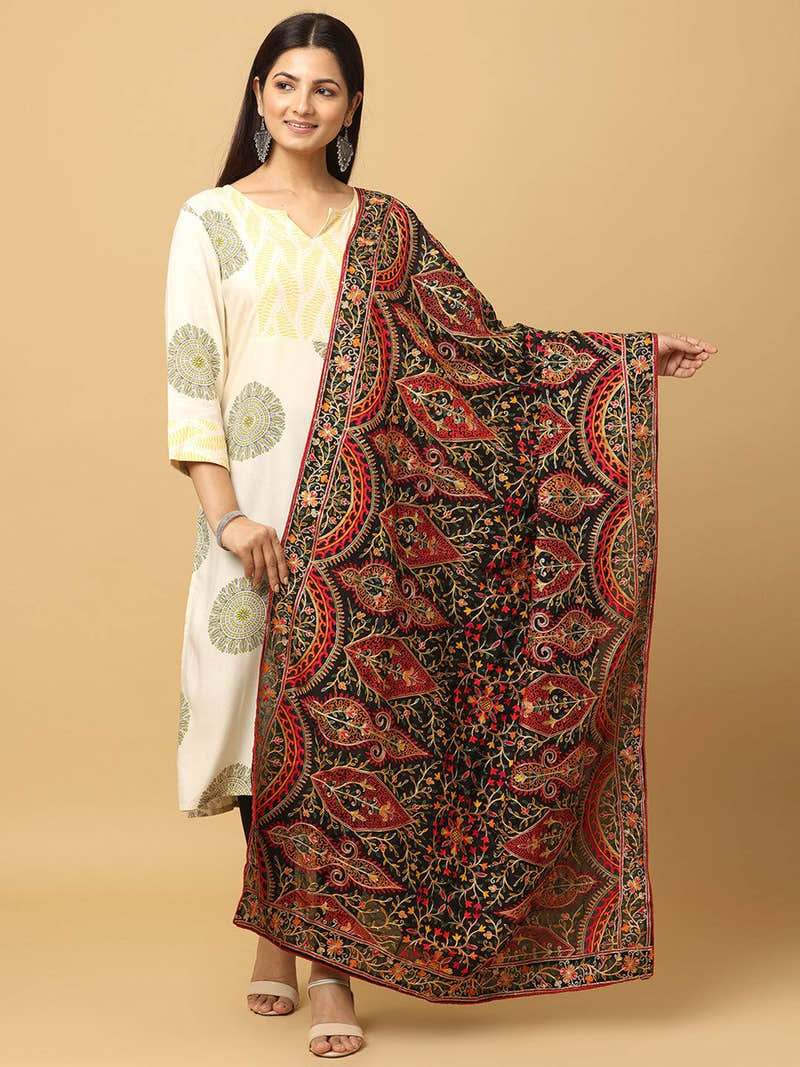Black Olive Floral Paisley Pashmina Dupatta