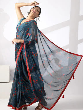Soft Georgette Designer Saree Multi Colored Party Wear