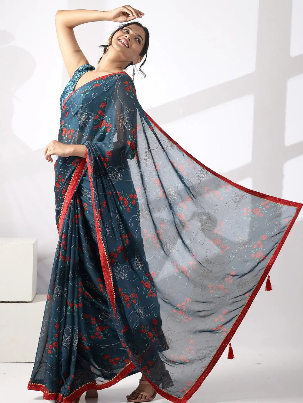 Soft Georgette Designer Saree Multi Colored Party Wear
