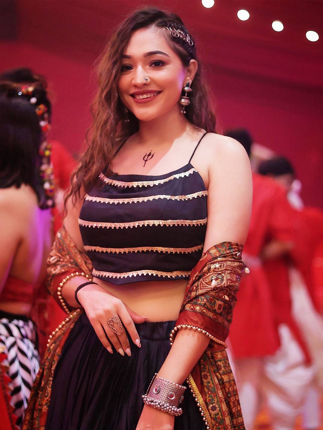 Reven Black Lehenga With Beaded Dupatta