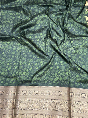 Olive Digital Kalamkari Banarasi Saree