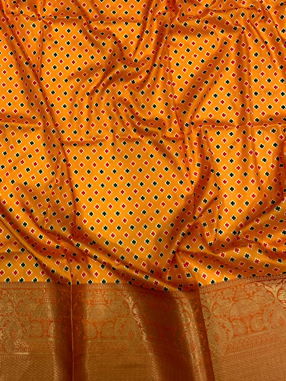 Orange Bandhej Printed Banarasi Saree