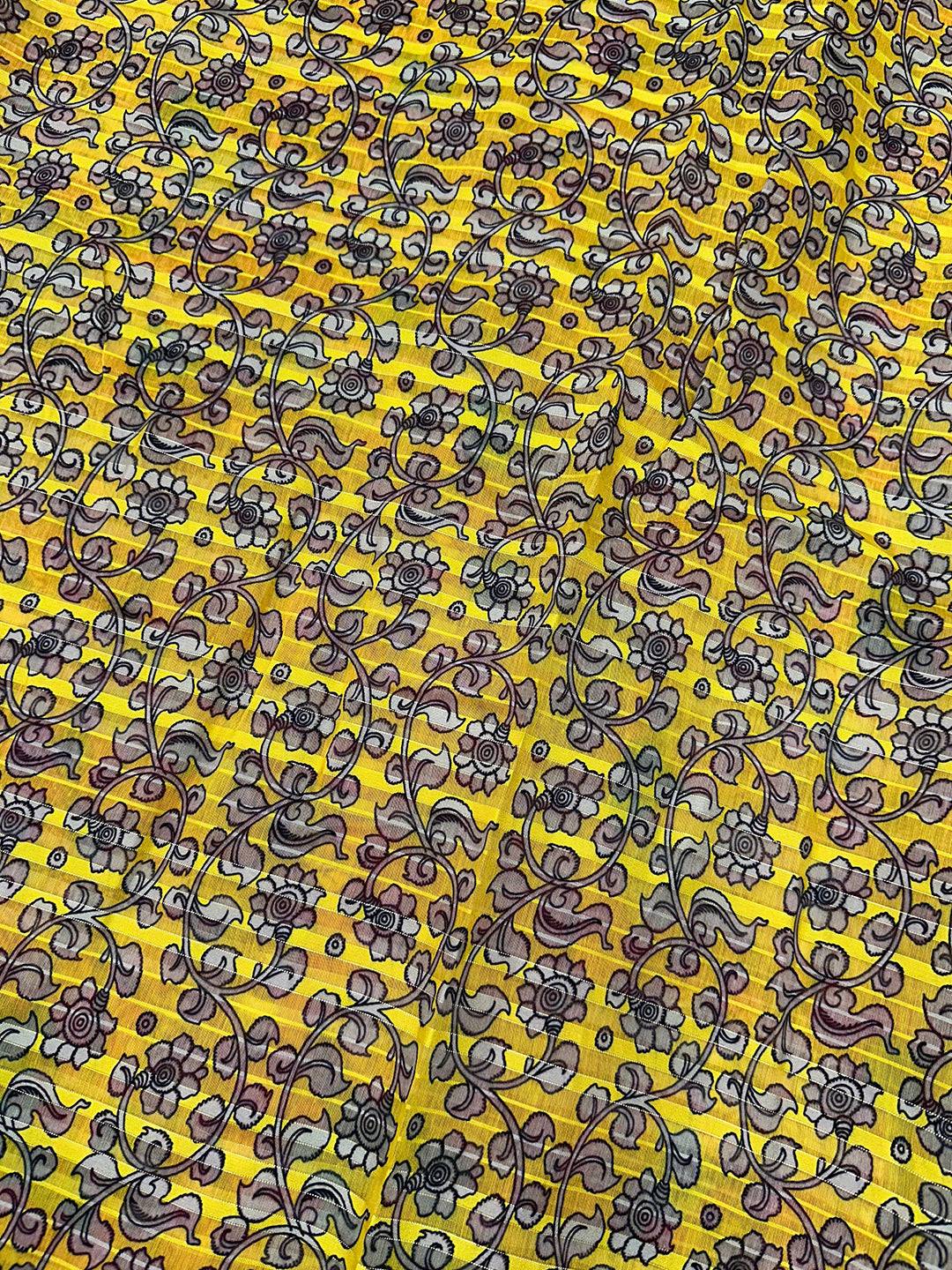 Yellow floral pattern on Kalamkari saree