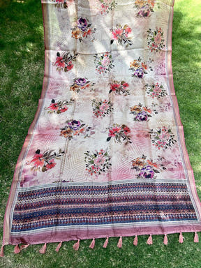 Cream Colour Soft Kota Doriya Silk Saree With Flower Print