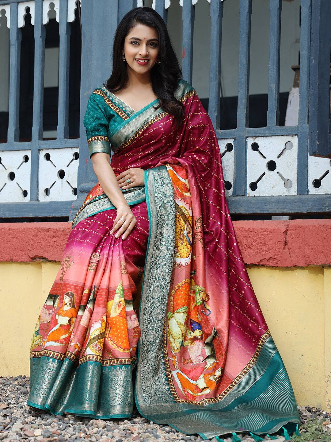 Rani Pure Viscose Dola Silk Saree with Bhandhej Print