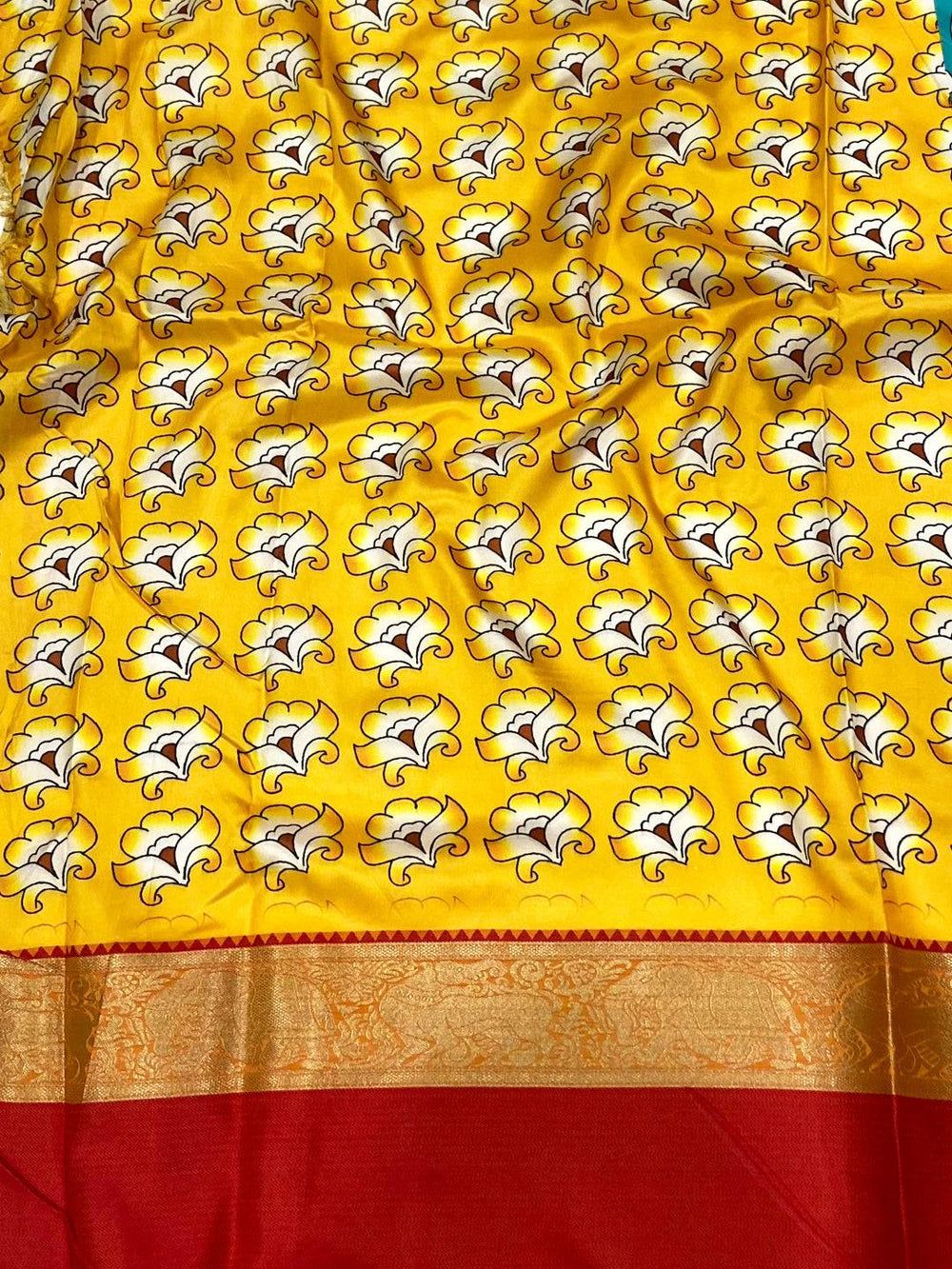 Vibrant Teal Banarasi Kalamkari Silk Saree