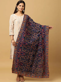 Navy poly chiffon pashmina dupatta with intricate threadwork