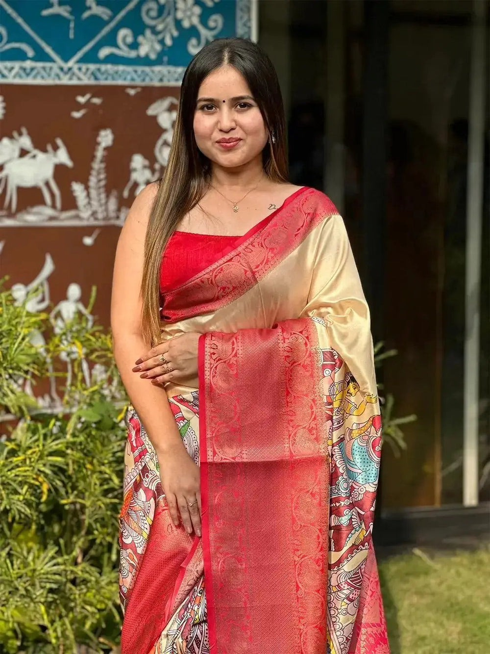 Beautiful Soft Silk Kalamkari Saree with detailed digital prints