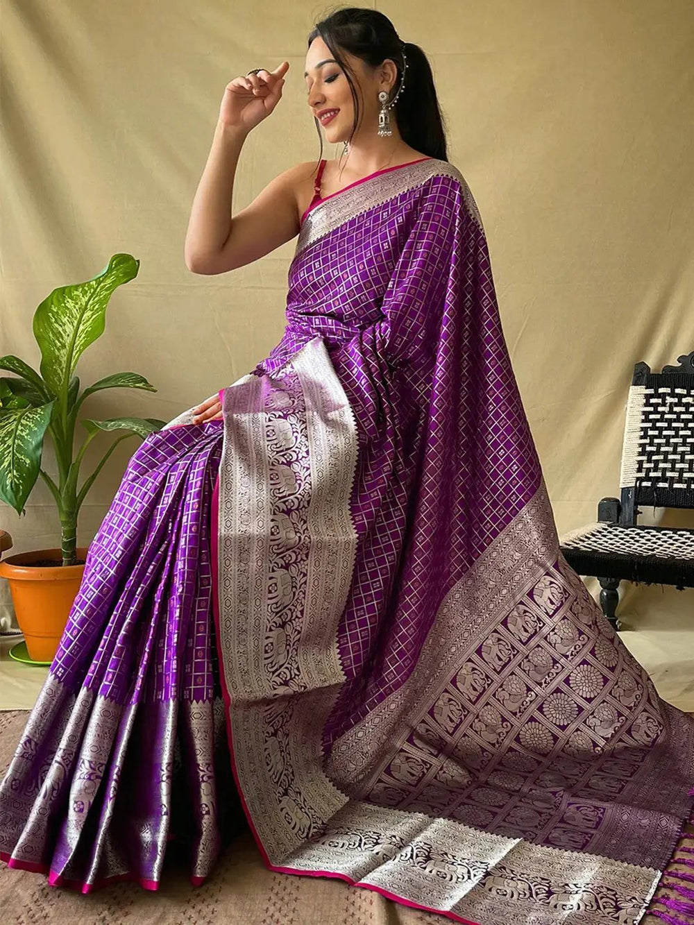  Traditional Purple Colour Banarasi Saree