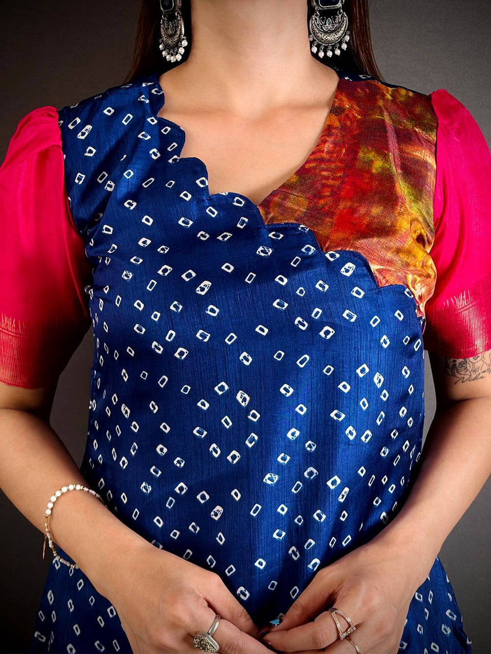 Soft Dola Silk V Scallop Neck Kurti