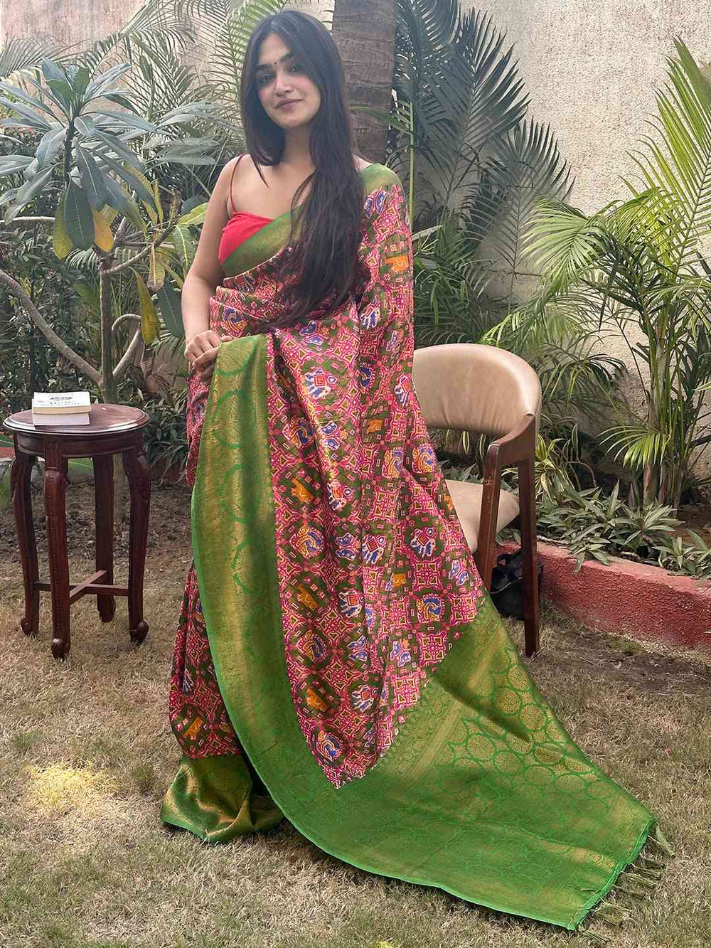 Elegant Dola silk saree in light green with gold zari