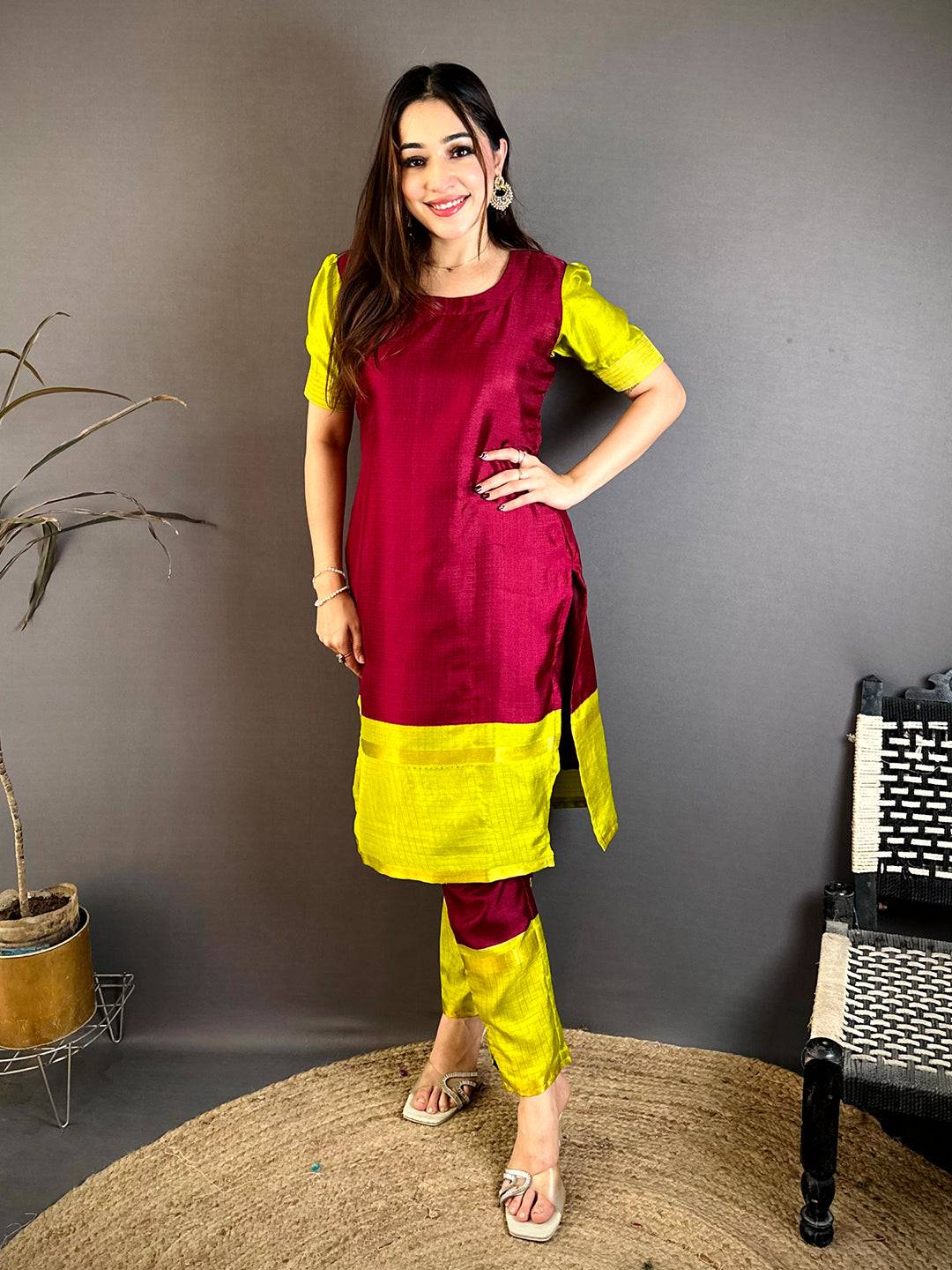 Radiant Wine Soft Kota Crepe Kurti