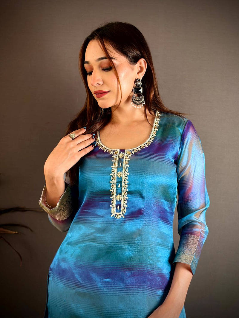 Elegant Tissue Silk Round Neck Kurti