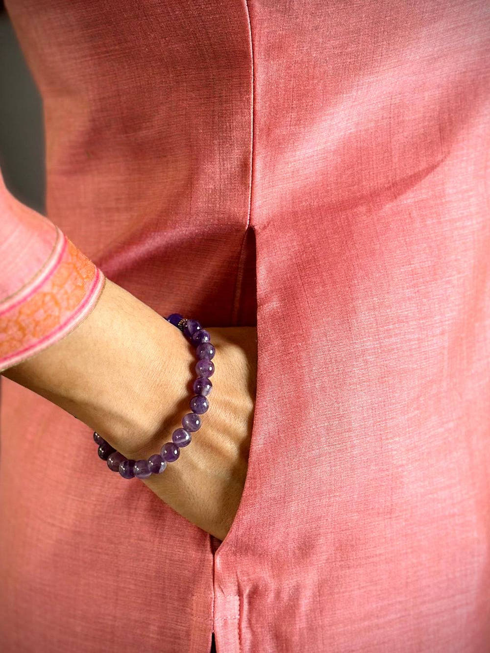 Salmon Pink Floral Cotton Dress

