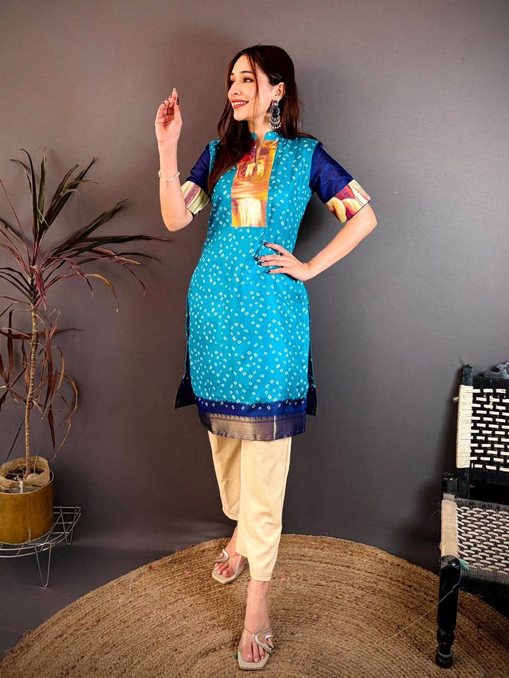 Soft Dola Silk Collar Neck Kurti