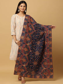 Navy Poly Chiffon Pashmina Dupatta with Threadwork