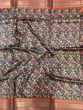 Black Mughal Kalamkari Print Pashmina Saree
