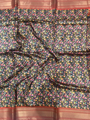 Black Mughal Kalamkari Print Pashmina Saree
