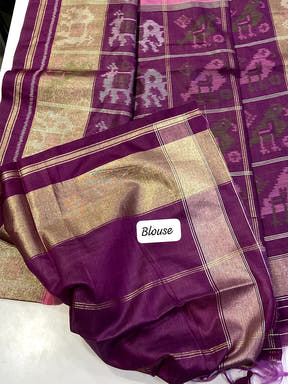 Pink Double Ikat Tussar Silk Saree