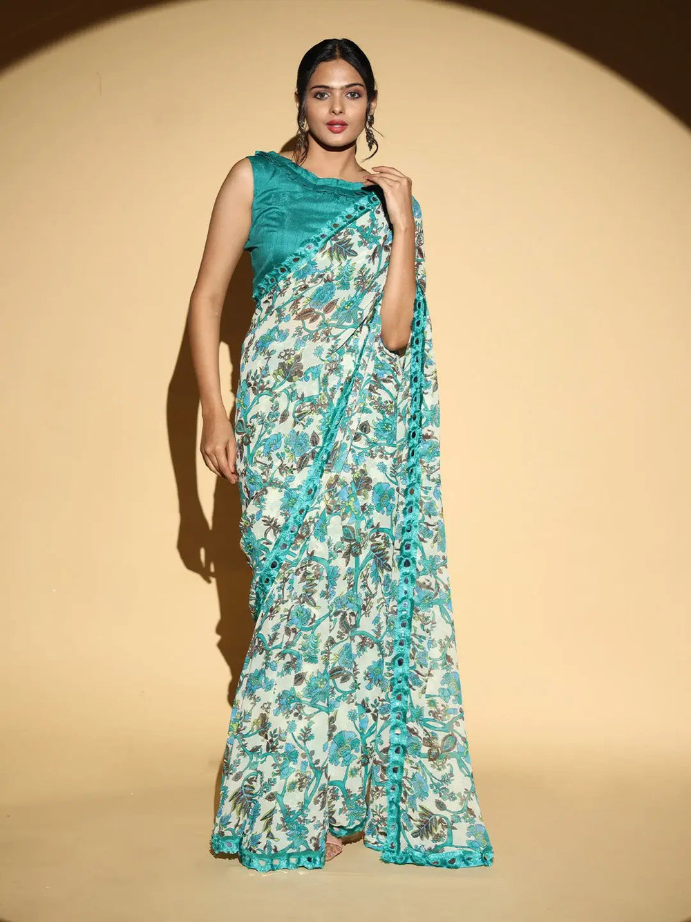 Soft Georgette Multi Colored Party Wear Designer Saree