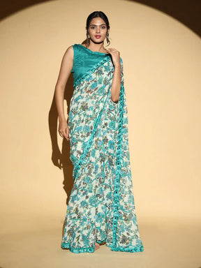 Soft Georgette Multi Colored Party Wear Designer Saree