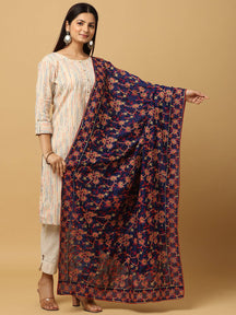 Navy poly chiffon pashmina dupatta with threadwork