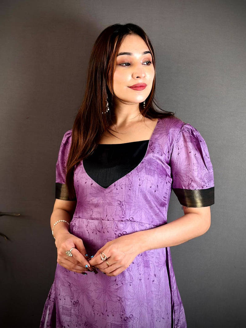 Soft Dola Silk Half Paan Neck Kurti