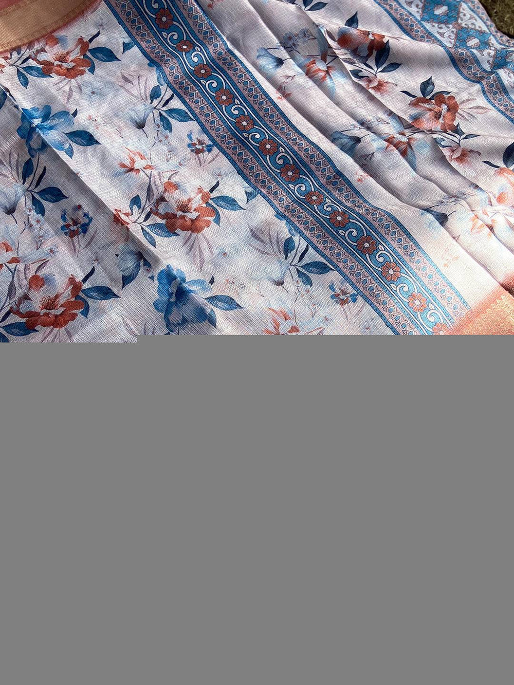 Close-up of floral print on Multi Kota Doriya saree